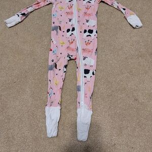Little Sleepies Pink Farm Print Footie